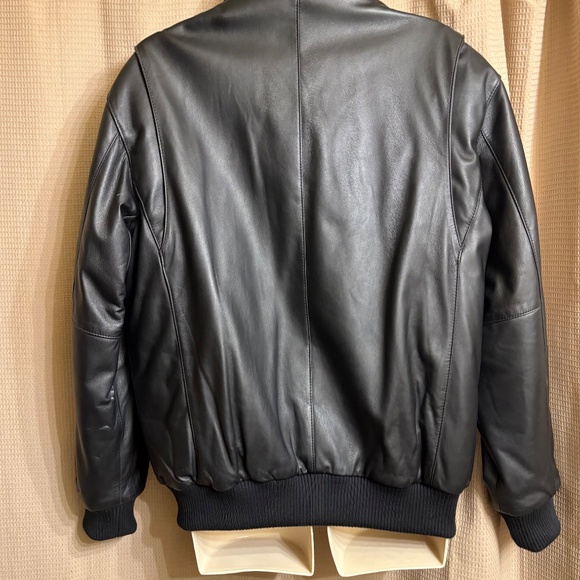 EDDIE BAUER Soft Black Lamb Leather Goose Down Lined Bomber Jacket Men's L - Picture 11 of 16